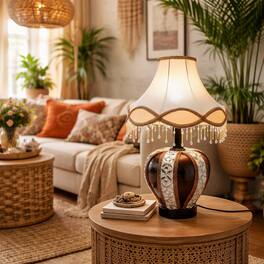 FC Design - 22"H Dark Brown & Silver Vase w/ Scalloped Fringe Shade Table Lamp
