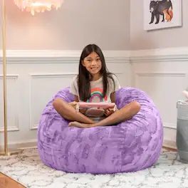 Jaxx - Saxx 3 Foot Bean Bag Chair - Faux Fur - Fun Colors, Bellflower Purple - Faux Fur - Bellflower Purple