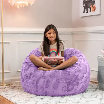 Front. Jaxx - Jaxx Saxx 3 Foot Bean Bag Chair - Faux Fur - Fun Colors, Bellflower Purple - Faux Fur - Bellflower Purple.