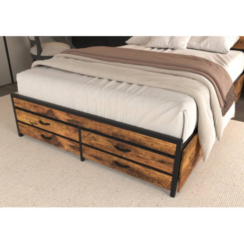Alt View 1. LUCKY ONE - Full Size Bed Frame with 8 Storage Drawers, LED Headboard, USB Charging Station, Metal Platform, No Box Spring Needed - Black.