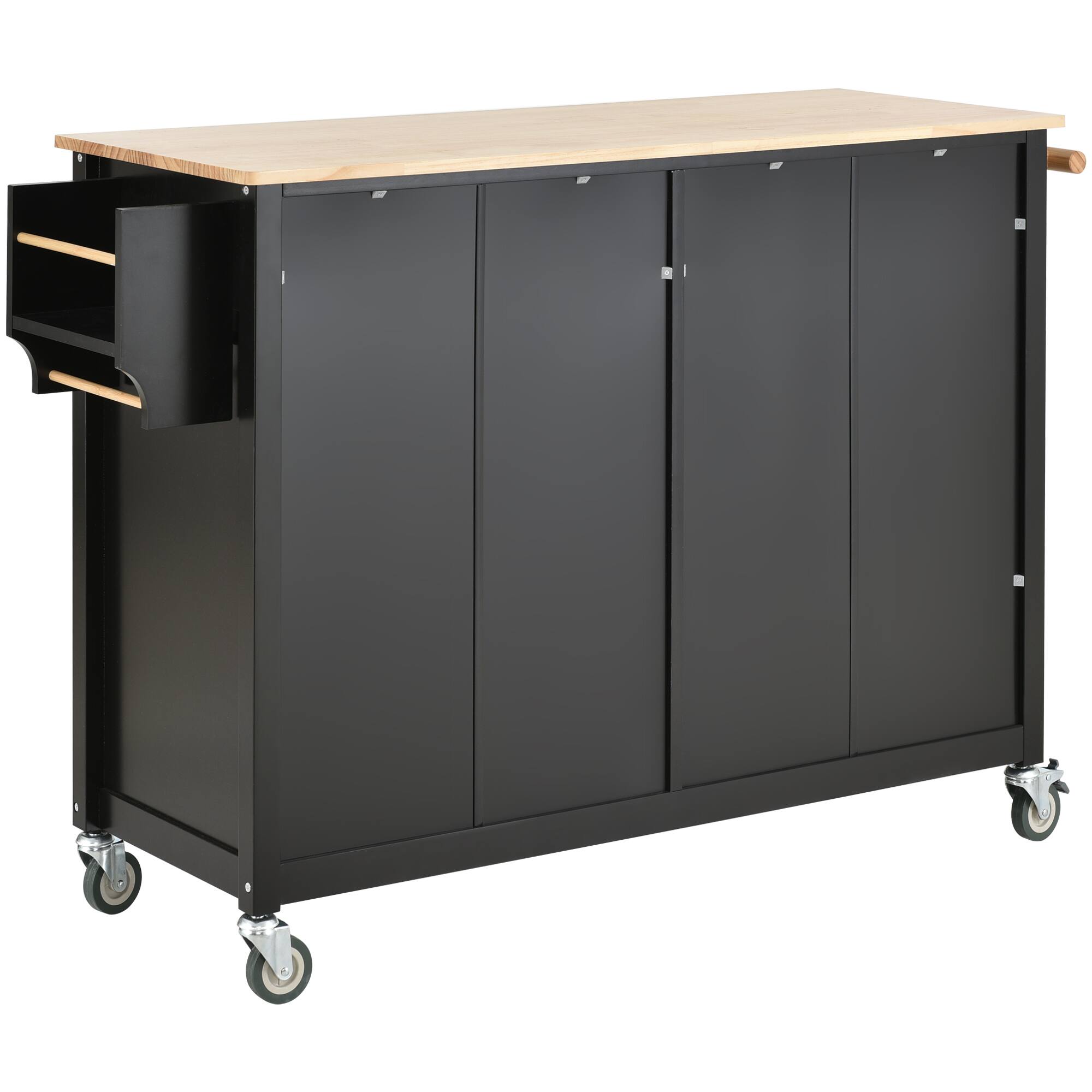 Alt View 1. Forest'nSky - 54.3" Kitchen Island Cart with Solid Wood Top – 4 Doors, 2 Drawers, Spice Rack & Towel Rack, Locking Wheels, Black - Black.