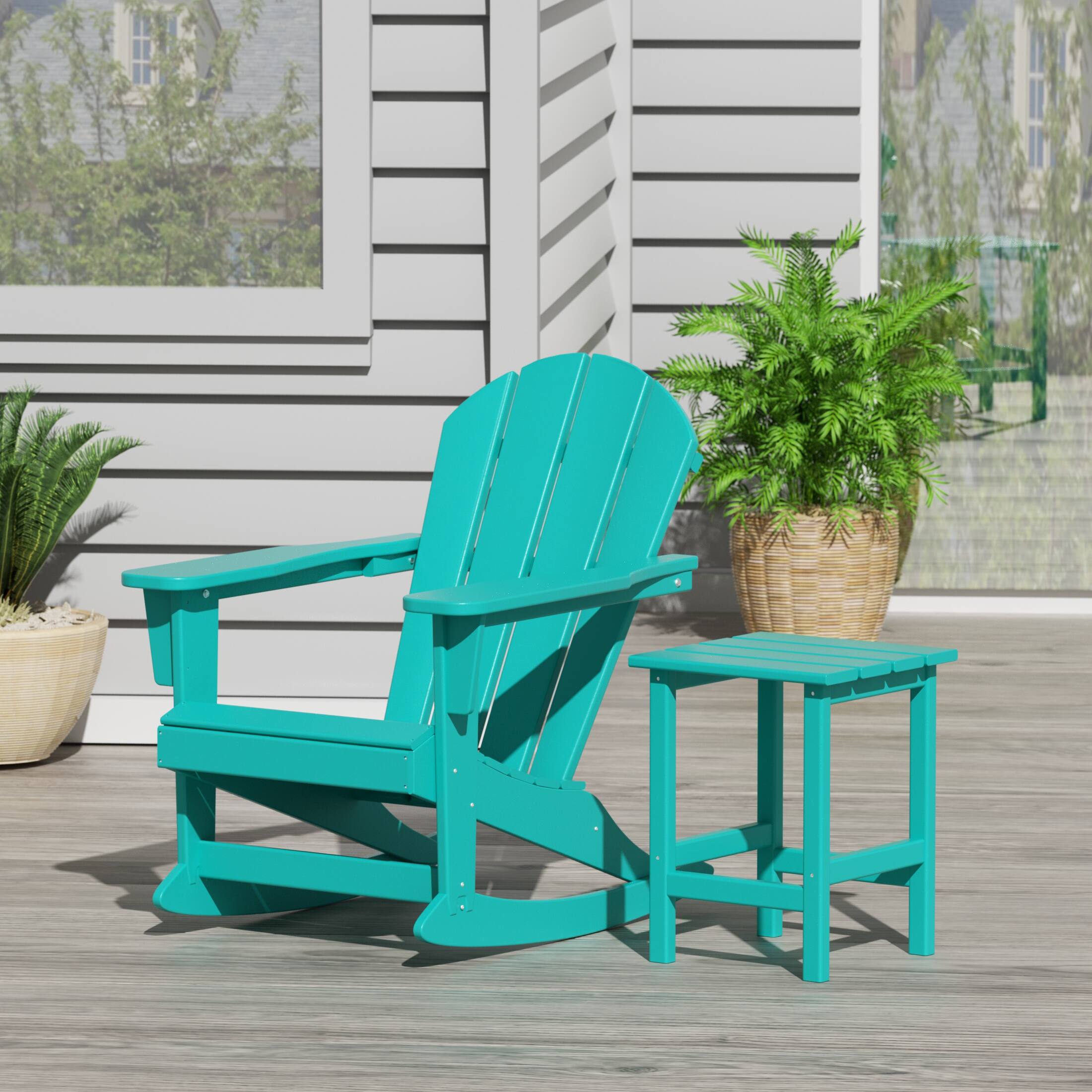 Angle. WestinTrends - WestinTrends Malibu Outdoor Patio Rocking Adirondack Chairs with Side Table Set - Turquoise.