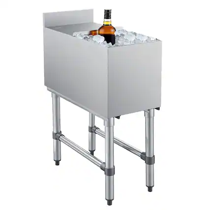 Front. VEVOR - Commercial Ice Bin, 39.6 Qt Max Capacity, 12 x 24 x 33 Inch Stainless Steel Ice Chest with Sliding Lid, 24H Long-Lasting - Silver.