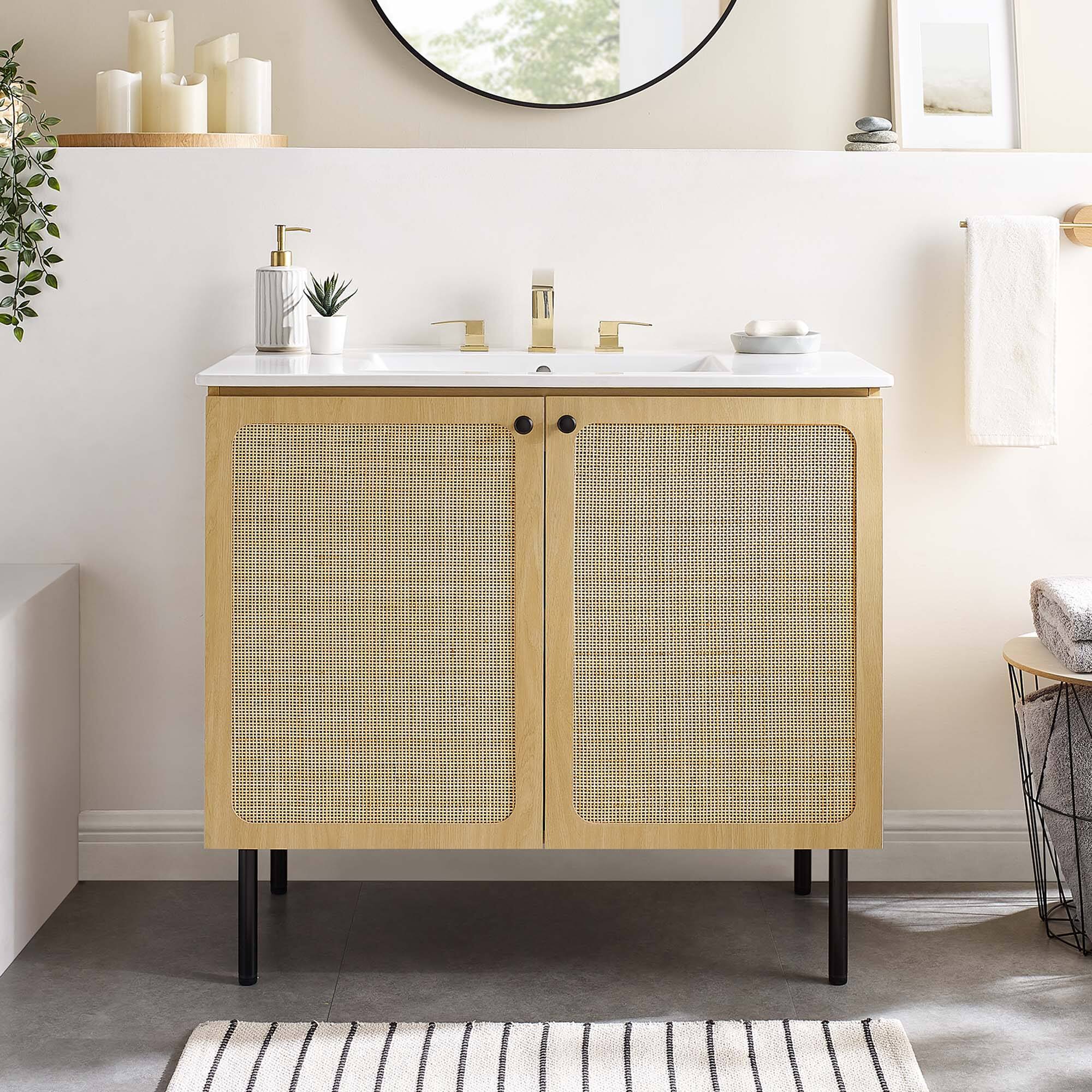 Front. Modway - Chaucer Bathroom Vanity with White Basin Included by Modway - Oak White.