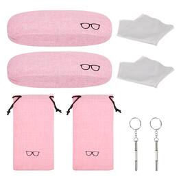 Unique Bargains - 1 Set Hard Shell Glasses Case Kit, Linen Fabric Sunglass Organizer w/ Storage Bag & Soft Cloth for Women/Men - Pink