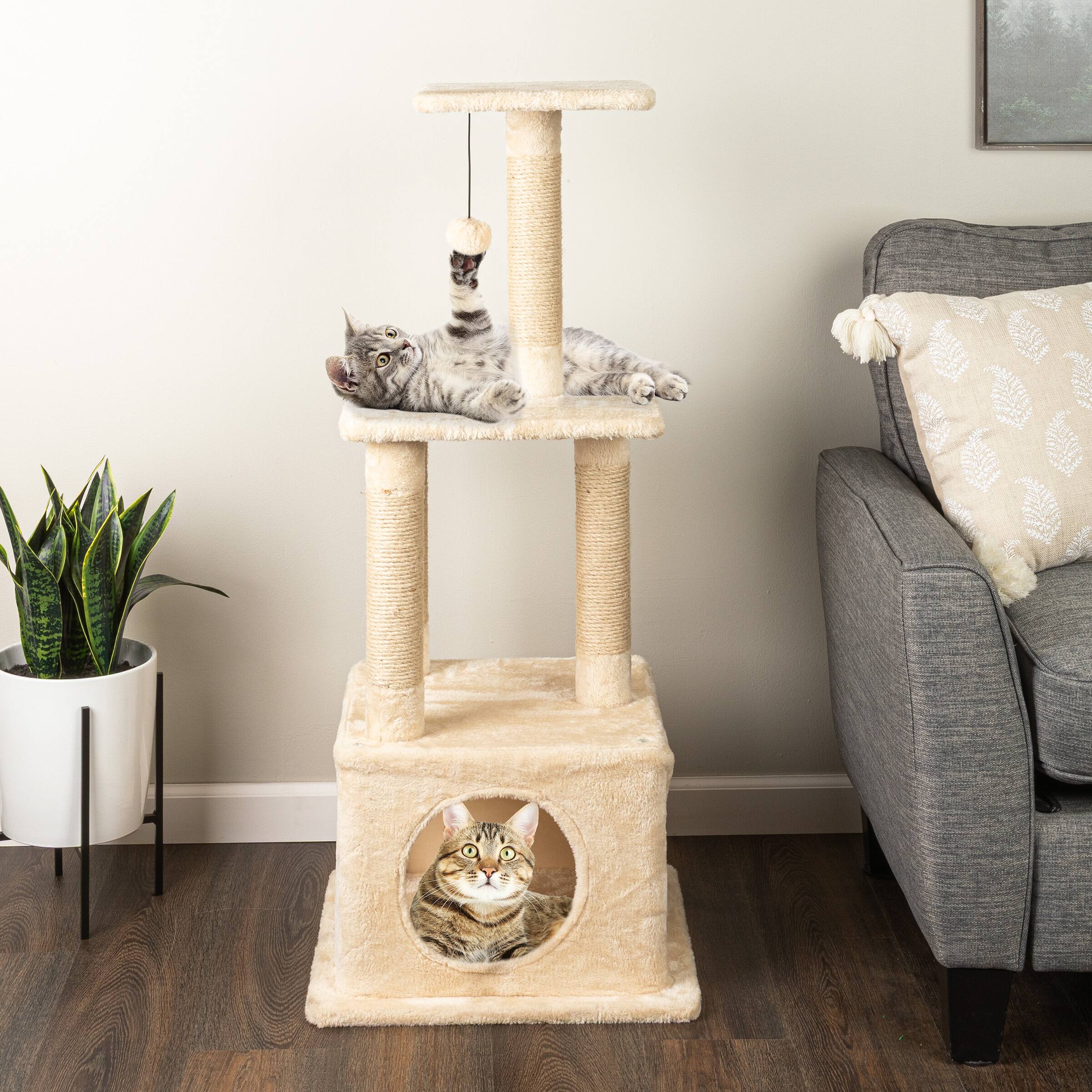 Alt View 6. PetMaker - 44 Inch Tall Cat Tree Tower Cat Tower with Napping Perches, Kitten Condo, 4 Rope Scratching Posts, and Hanging Toy.