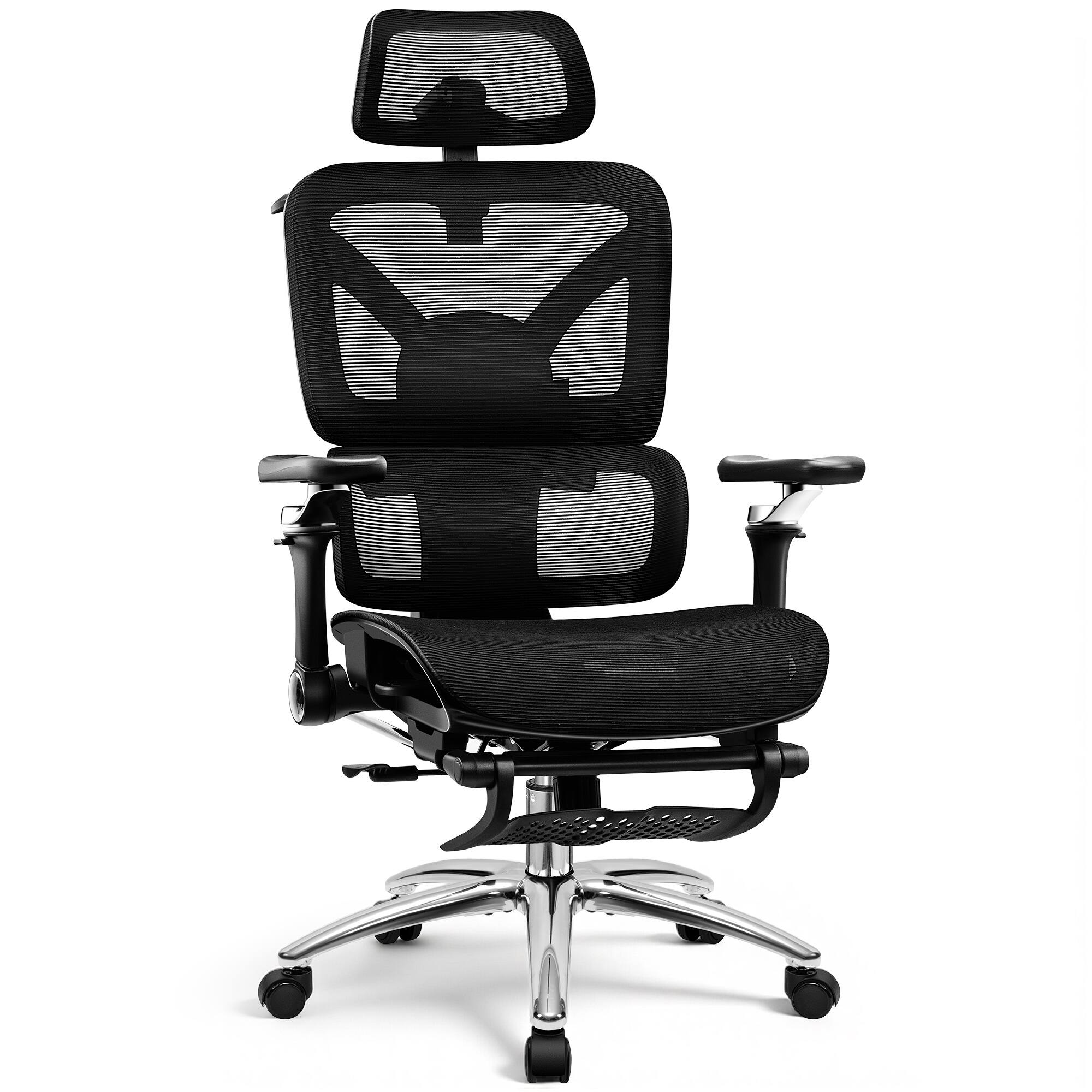 Angle. Brick Attic - Breathable Ergonomic Office Chair with Adjustable Headrest & Lumbar Support, High-Back Mesh Desk Chair with 3D Armrests - Black.