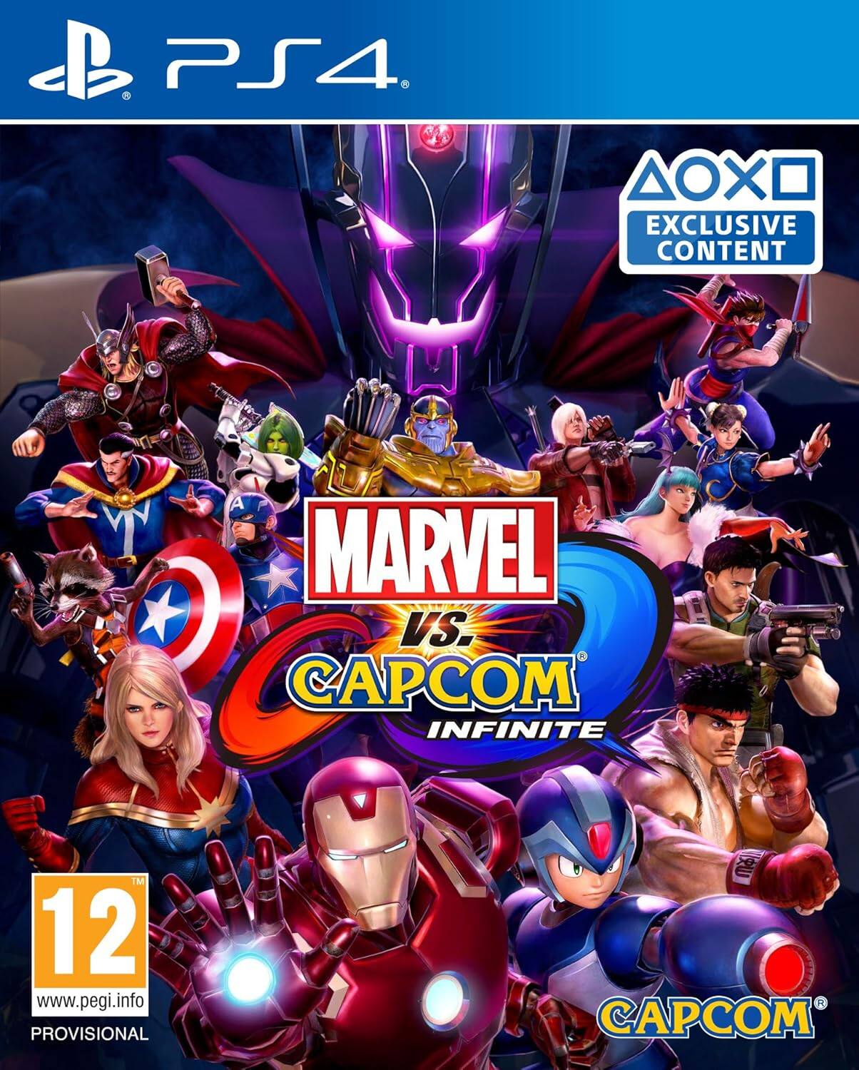 PS4. AOX EXCLUSIVE CONTENT. MARVEL VS. CAPCOM INFINITE. M 12. www.pegi.info. PROVISIONAL. CAPCOM