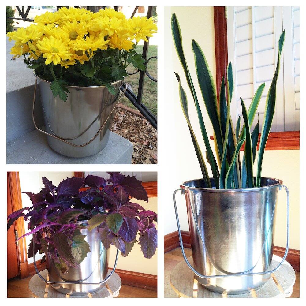 Alt View 2. AmeriHome - Assorted Stainless Steel Bucket Set 3 Piece Set - Silver.