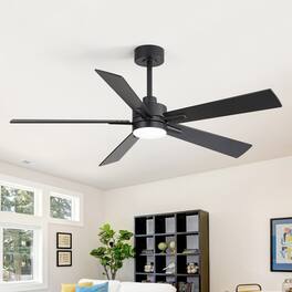 Breezary - 52-Inch Ceiling Fan with LED Light, 5 Plywood Blades, Remote Control, DC Motor, Includes 5" & 10" Downrods - Black