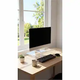 KanTek - Monitor Stand with Keyboard Storage Up to 19" Screen 50 lb Capacity Acrylic - Clear