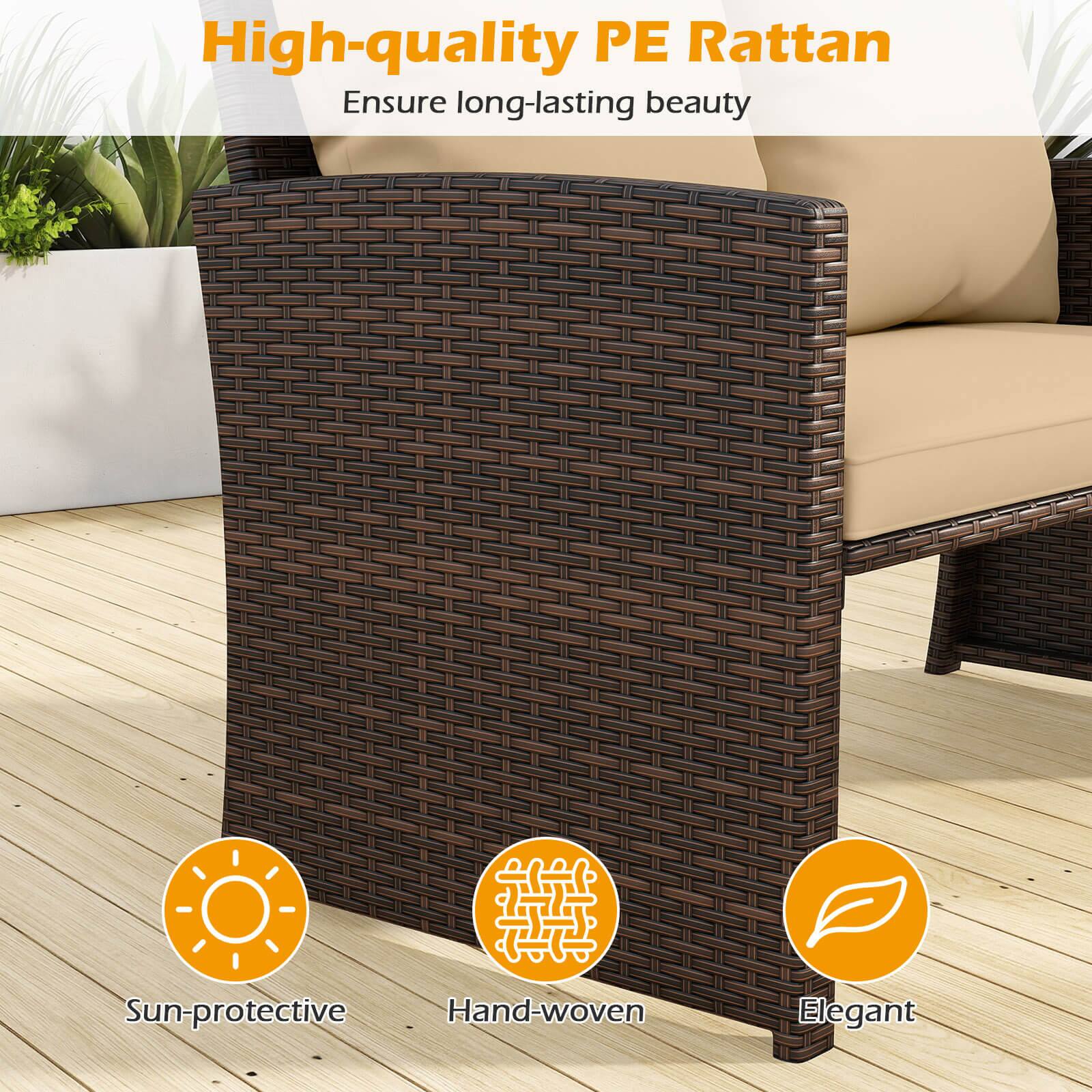 High-quality PE Rattan  
Ensure long-lasting beauty  

Sun-protective  
Hand-woven  
Elegant