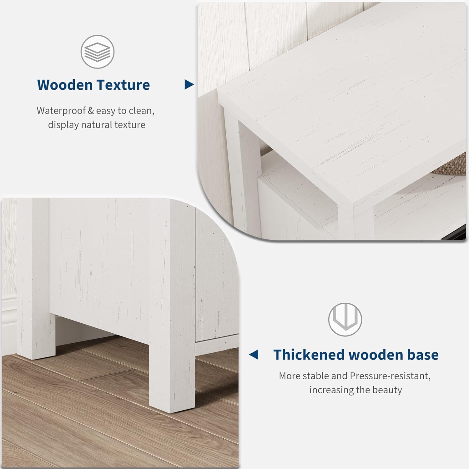 **Wooden Texture**  
Waterproof & easy to clean, display natural texture

**Thickened wooden base**  
More stable and Pressure-resistant, increasing the beauty