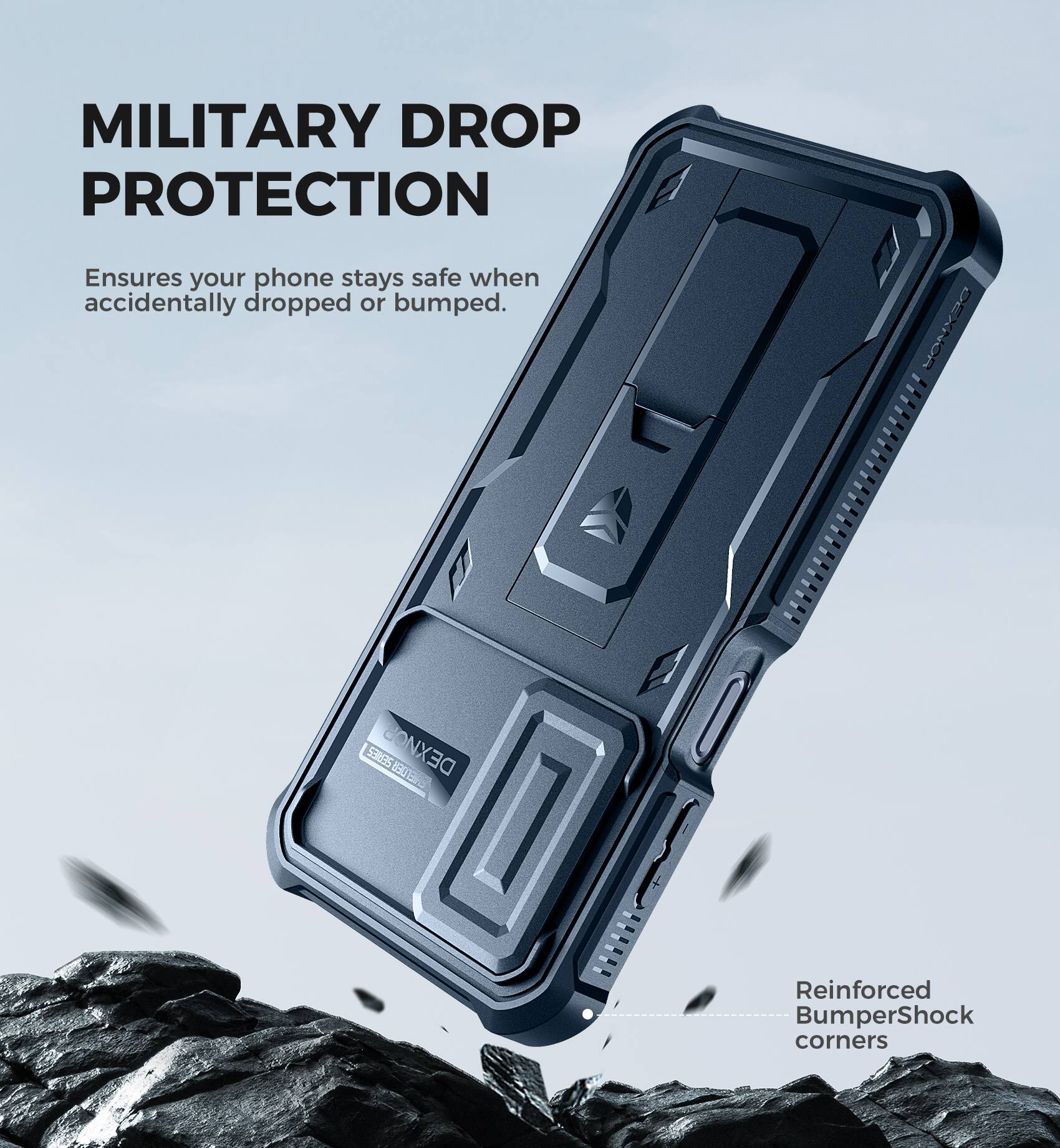 MILITARY DROP PROTECTION, Ensures your phone stays safe when accidentally dropped or bumped., DEXNOR 5G 5.37, DEXNOR SUBVO, Reinforced BumperShock corners