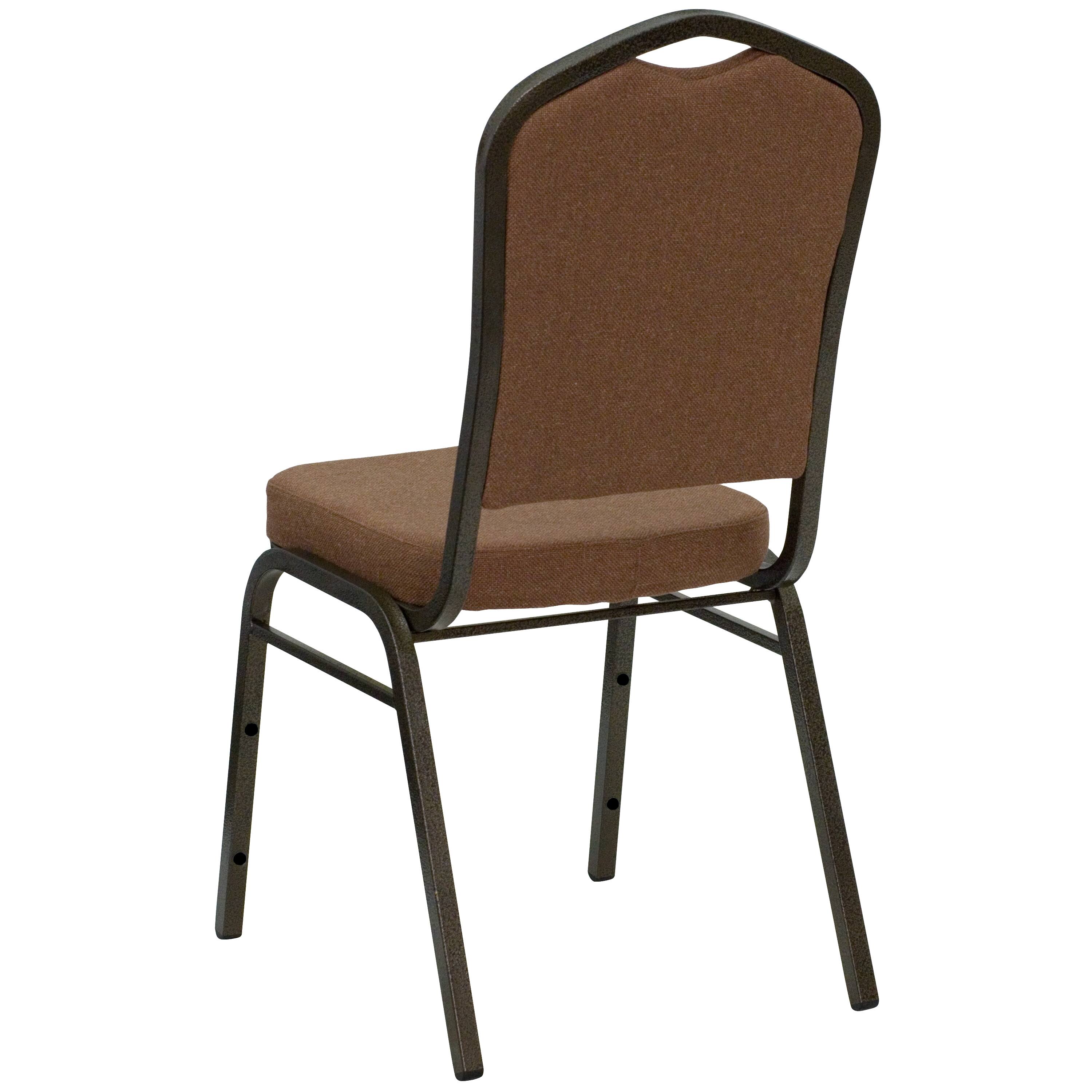 Alt View 5. Emma + Oliver - Crown Back Stacking Banquet Dining Chair - Coffee Fabric/Gold Vein Frame.