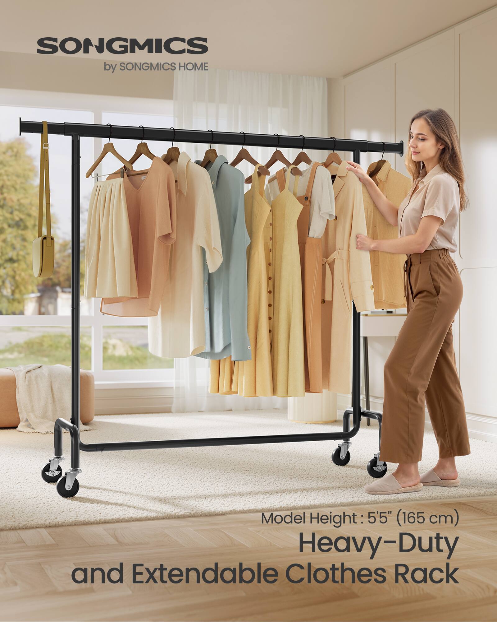 SONGMICS by SONGMICS HOME

Model Height: 5'5" (165 cm)

Heavy-Duty and Extendable Clothes Rack