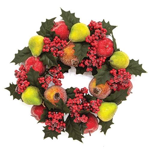 Front. BreeBe - Sugar Glazed Winter Fruit & Holly Candle Ring - 4" - Multicolor.