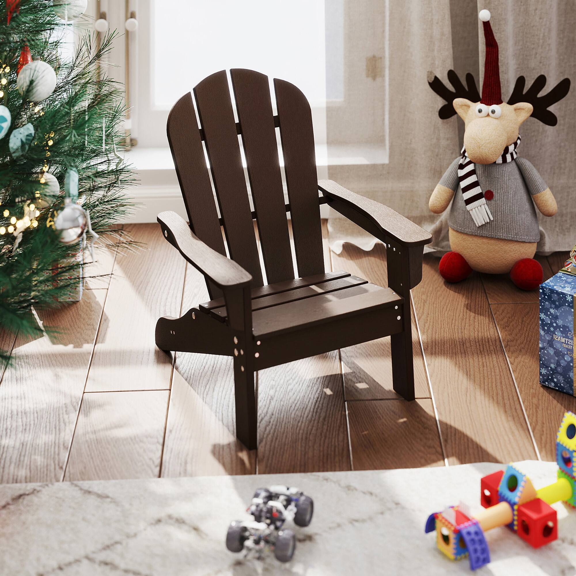 Alt View 3. Gymax - Gymax 4PCS Kid's Adirondack Chair All-Weather HDPE Toddler Lawn Chair w/ Ergonomic Design Brown - Brown.