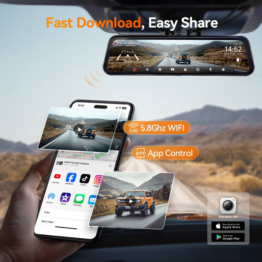Fast Download, Easy Share

5.8Ghz WIFI

App Control

WOLFBOX APP
Download on the Apple Store
Get it on Google Play