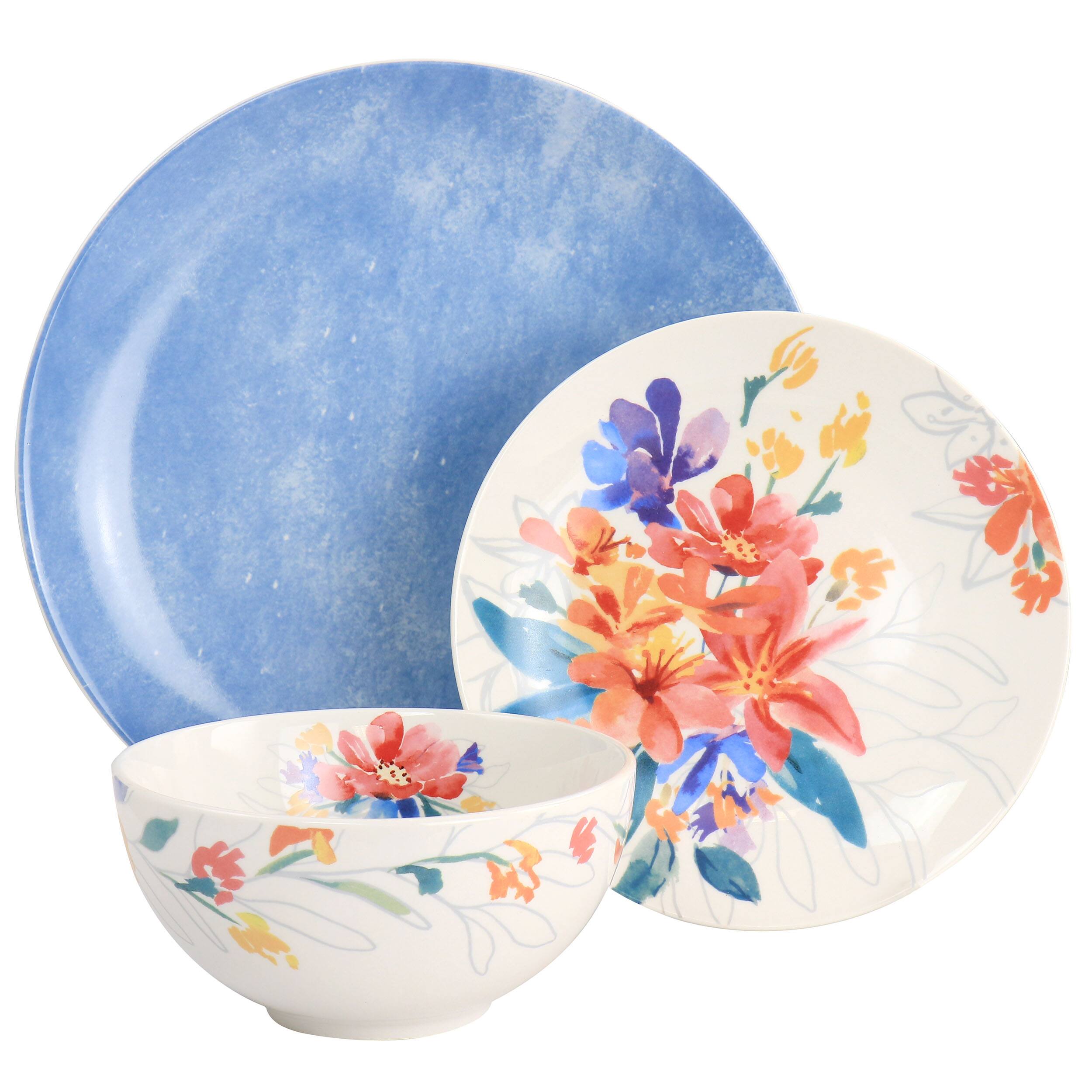 Alt View 1. Spice By Tia Mowry - Spice by Tia Mowry Goji Blossom 12 Piece Fine Ceramic Dinnerware Set in Blue - Blue.