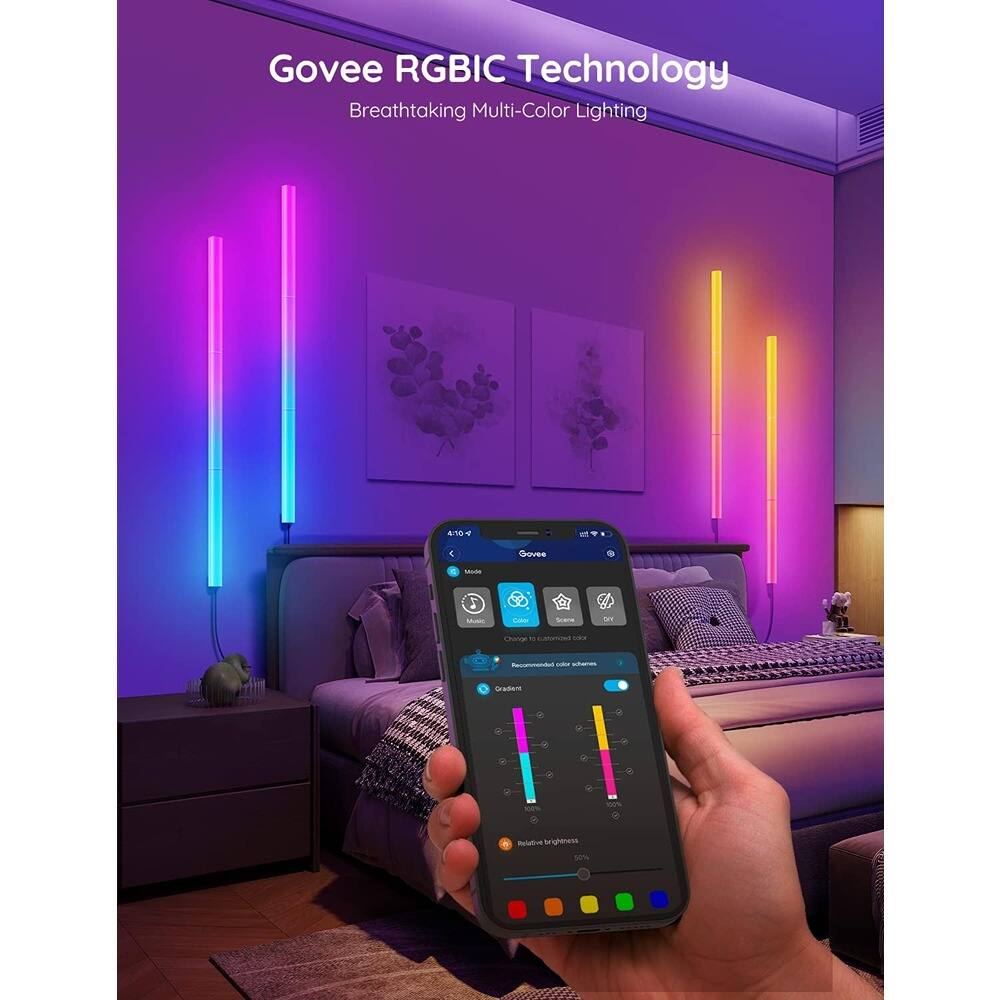Govee RGBIC Technology  
Breathtaking Multi-Color Lighting  

Govee RGBIC Technology  
Breathtaking Multi-Color Lighting  

Change to Customized Color  
Recommended color channels:  
Rasianist  

Relative brightness: 100%