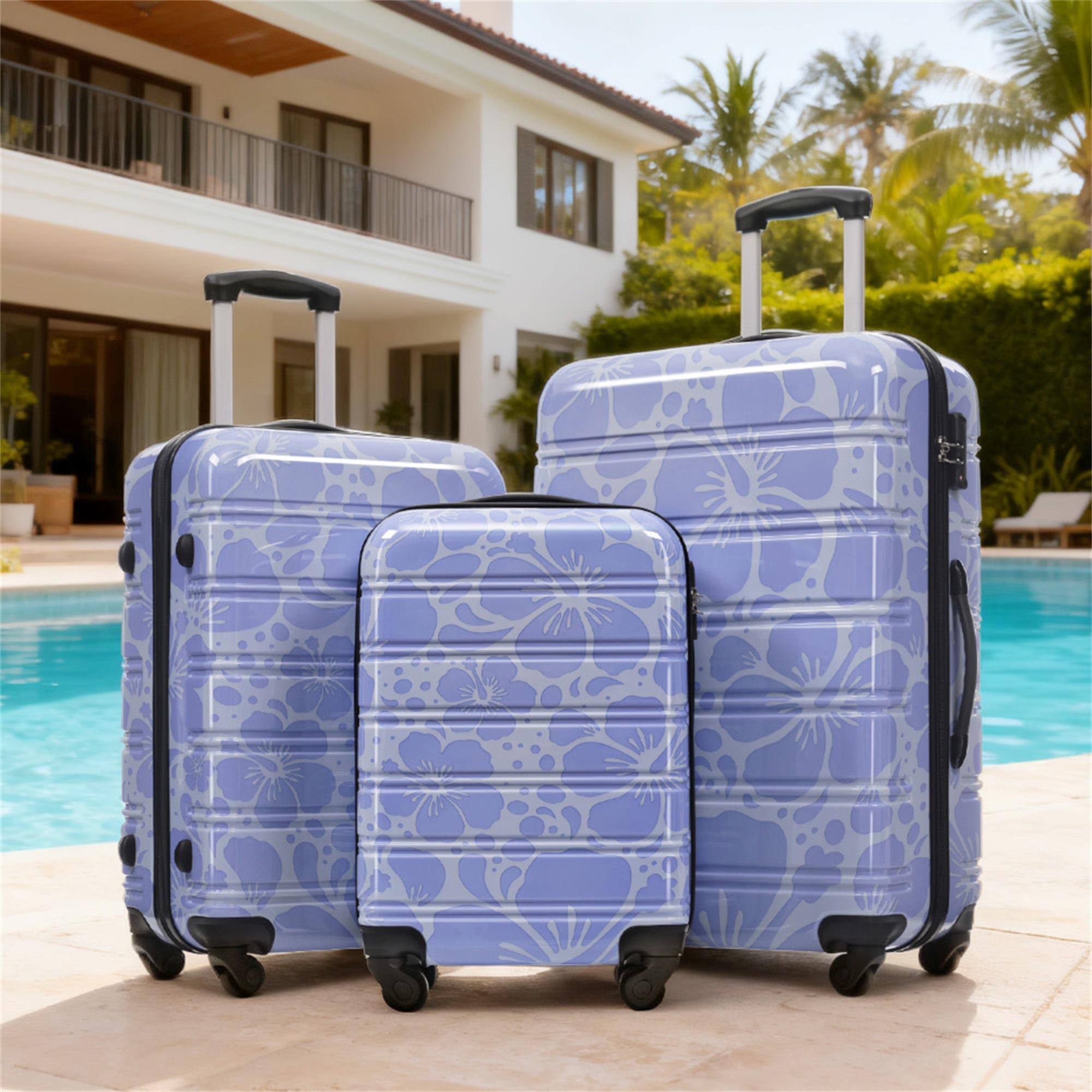 Angle. Boyel Living - Blue Hardshell Luggage Set Spinner Suitcase with TSA Lock ABS Lightweight Material - Blue.