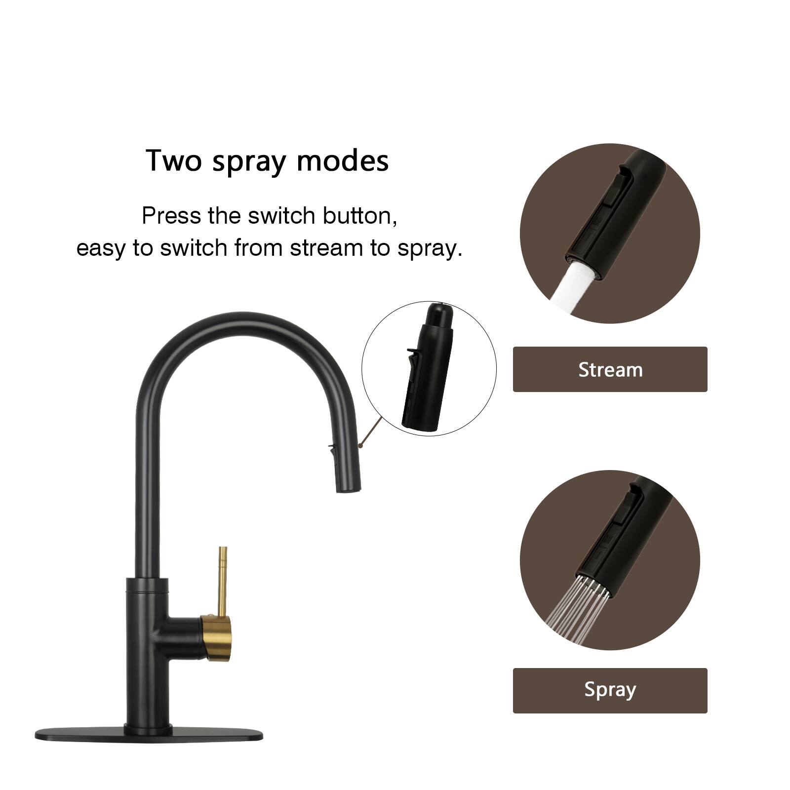 Two spray modes  
Press the switch button, easy to switch from stream to spray.  

Stream  
Spray