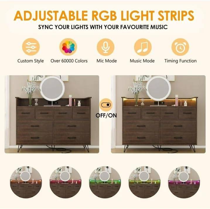 ADJUSTABLE RGB LIGHT STRIPS  
SYNC YOUR LIGHTS WITH YOUR FAVOURITE MUSIC  

- Custom Style  
- Over 60000 Colors  
- Mic Mode  
- Music Mode  
- Timing Function  
- OFF/ON