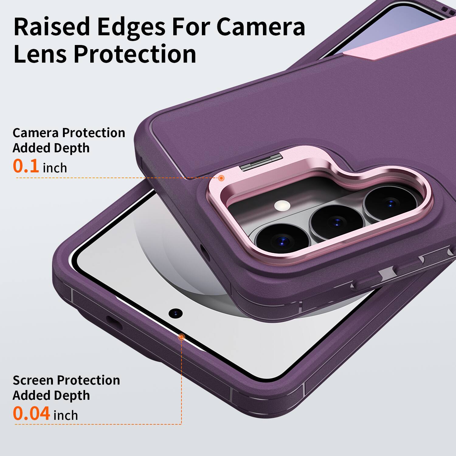 Raised Edges For Camera Lens Protection

Camera Protection Added Depth 0.1 inch

Screen Protection Added Depth 0.04 inch