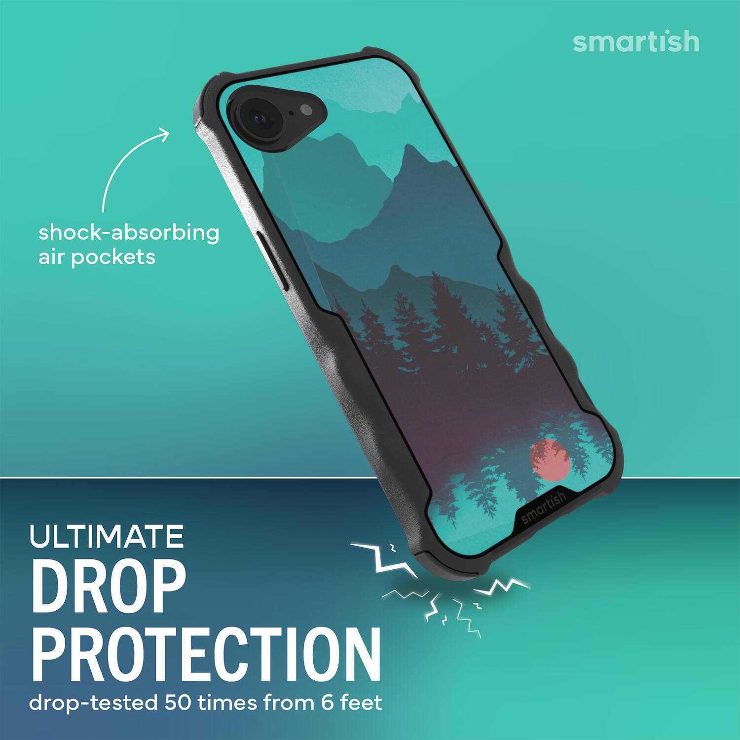 smartish shock-absorbing air pockets ULTIMATE DROP PROTECTION drop-tested 50 times from 6 feet smartish