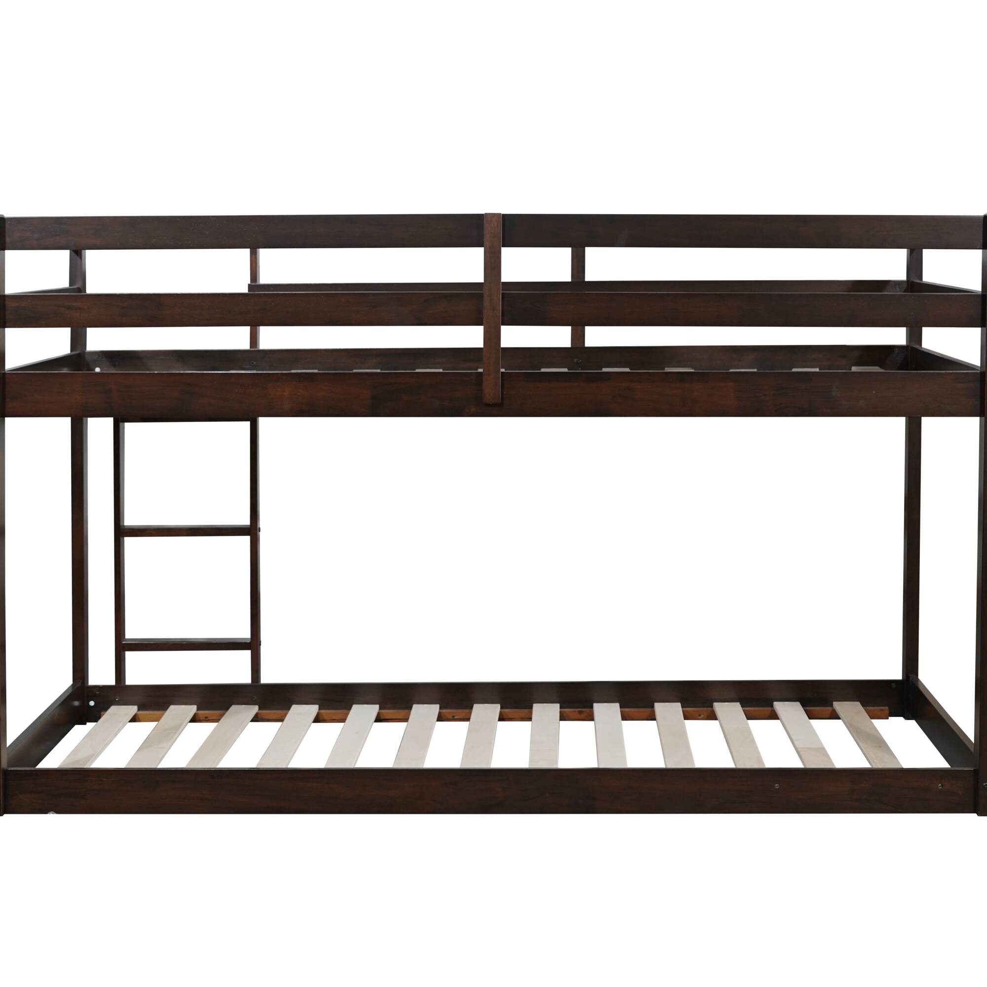 Alt View 4. GOODSILO - Solid Wood Twin Over Twin Floor Bunk Bed with Ladder and Strengthened Slats for Enhanced Stability - Espresso.