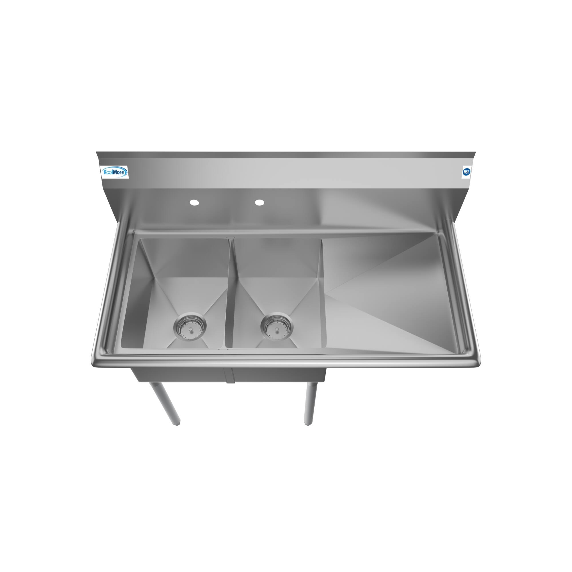 Left. Koolmore - 43 in. Two Compartment Stainless Steel  Sink with Drainboard, Bowl Size 12"x 16"x 10" SB121610-16R3 - Stainless Steel.