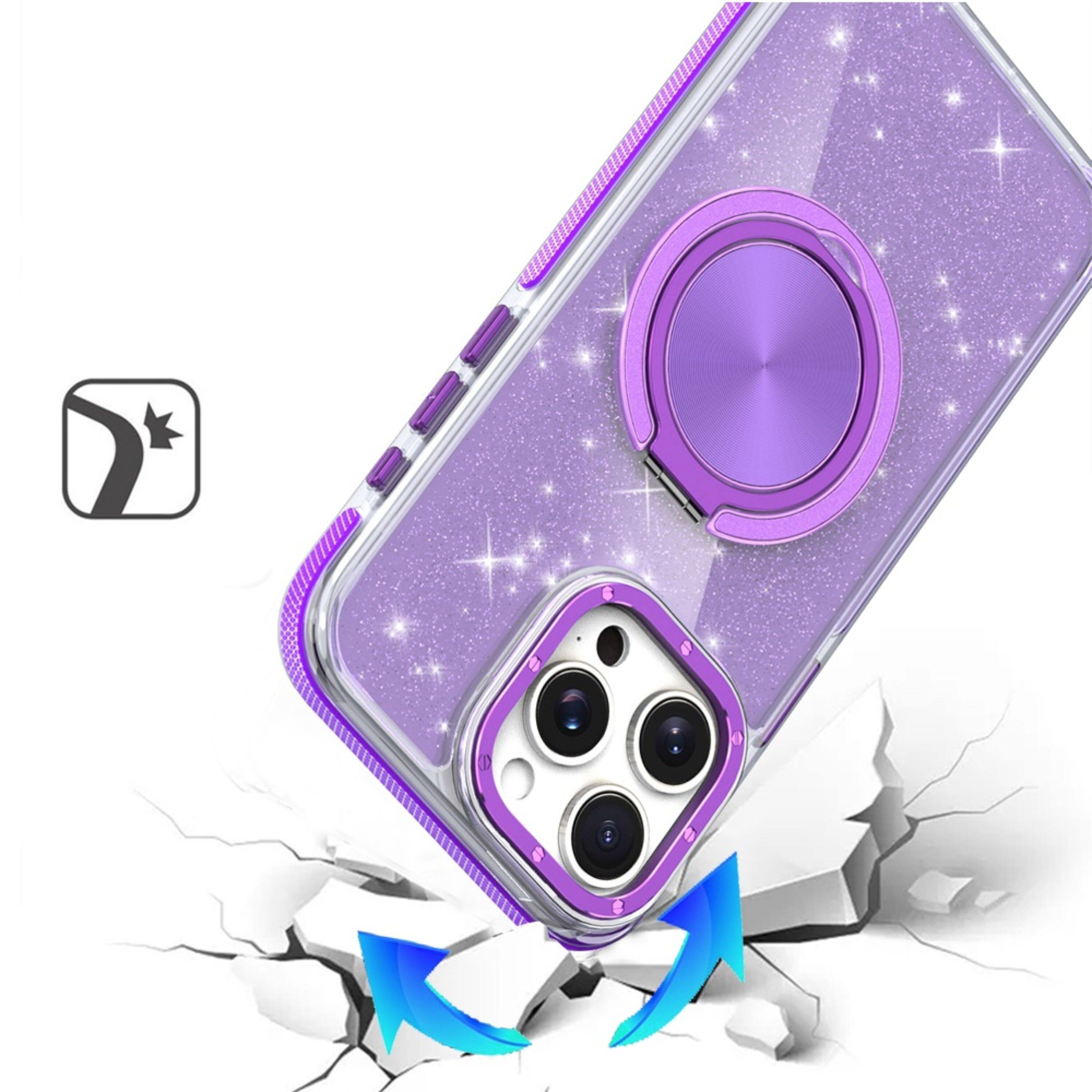 Angle. Kitcheniva - Shimmering Full Glitter Rotating Ring Stand Case For iPhone 13 Pro Max Purple - Purple.