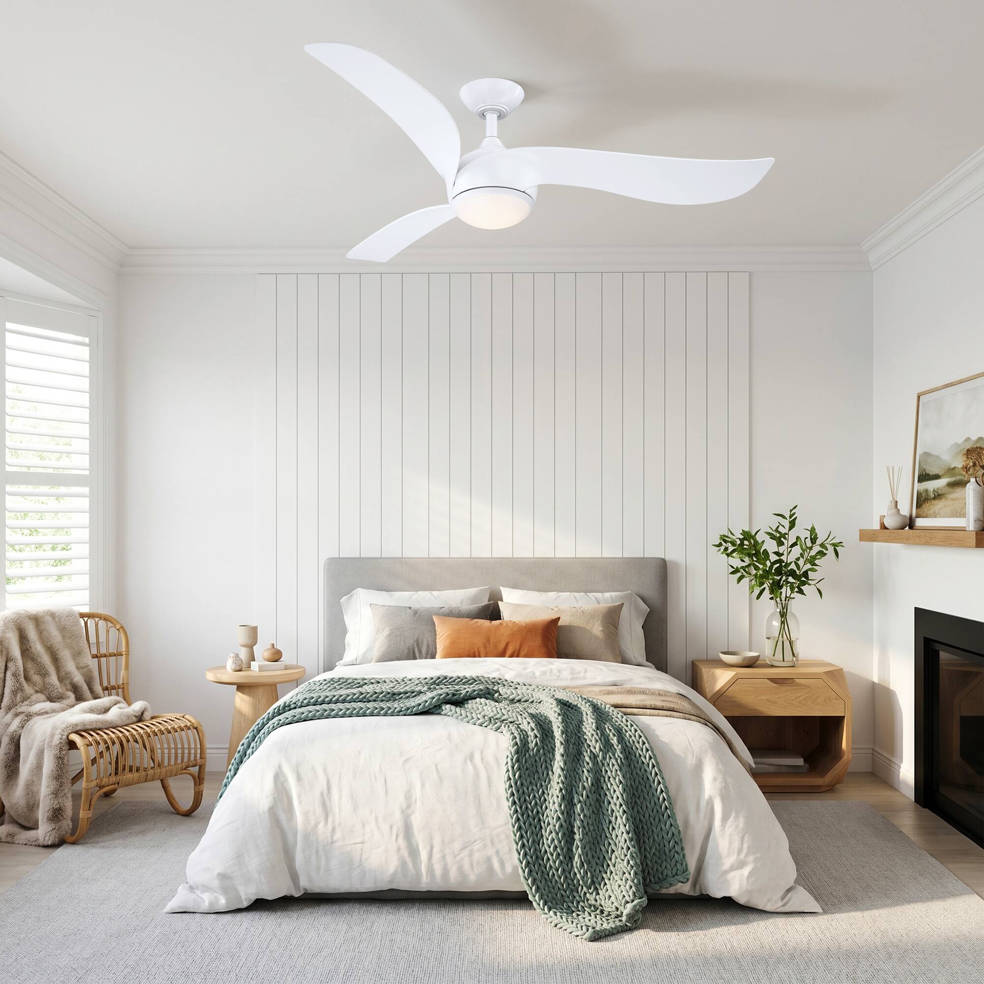 Back. Parrot Uncle - 52 Inch White Modern LED Chandelier Ceiling Fan with Remote Control and 6 Speed DC Motor - White.