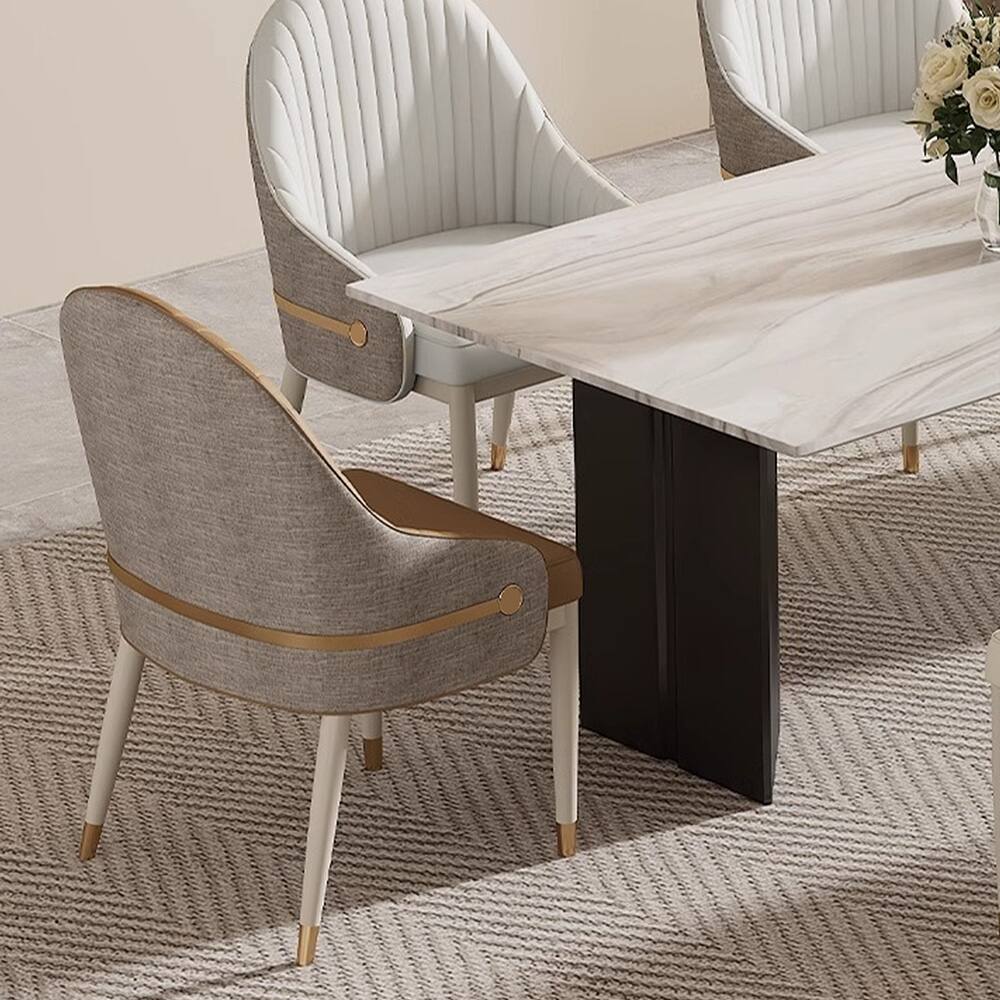 Alt View 1. POVISON - Modern Upholstered Dining Chairs Set of 2, Faux Leather & Linen Side Chairs, Light Gray & Gray - Beige & Gray.
