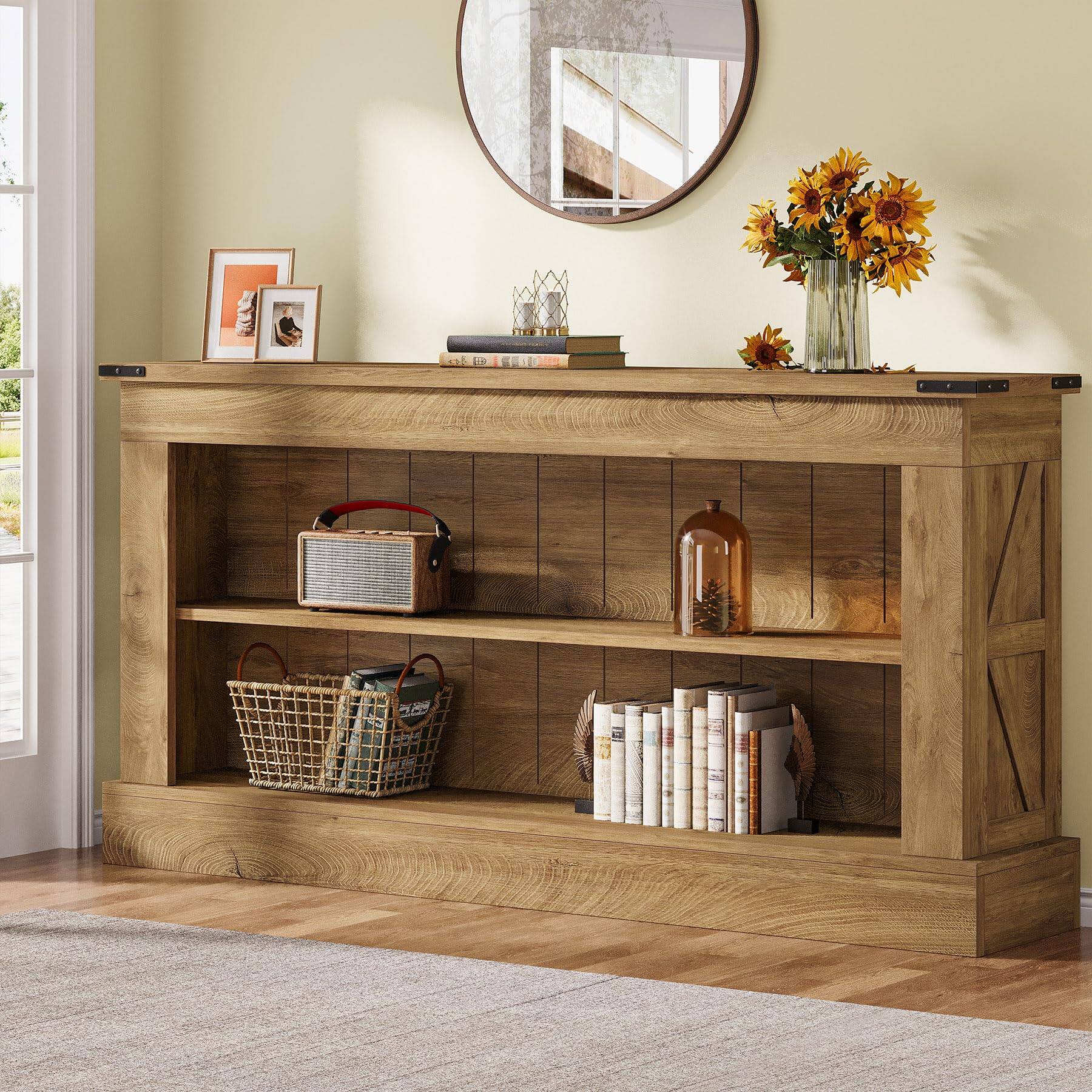 Alt View 2. Tribesigns - 63-Inch Long Console Table for Entryway, Narrow Long Entry Table with Shelves for Living Room, Farmhouse Sofa Console Be - Brown.
