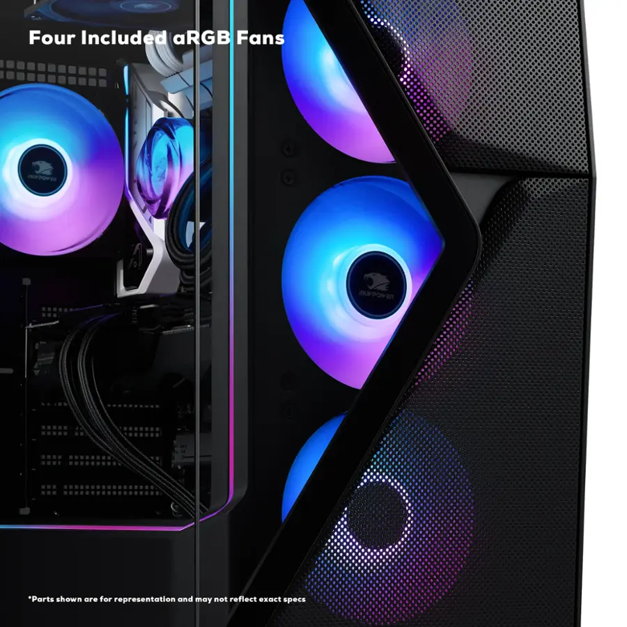Four Included aRGB Fans NE -PCTE SBUPPOWER *Parts shown are for representation and may not reflect exact specs.
