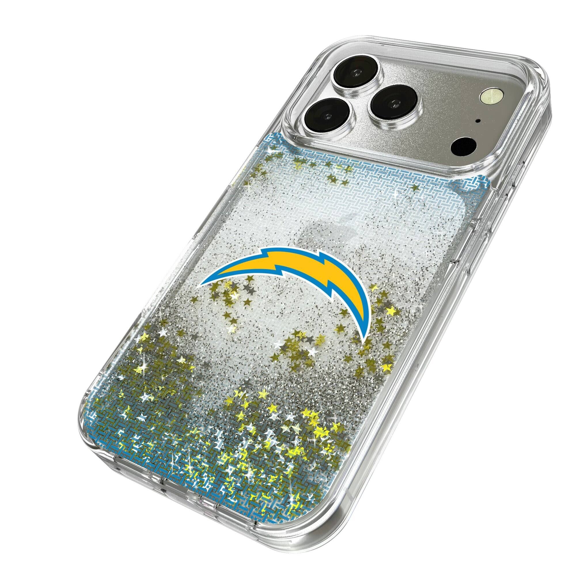 Alt View 1. Keyscaper - Los Angeles Chargers Linen Logo iPhone Glitter Case - 16 Pro - Multicolor.