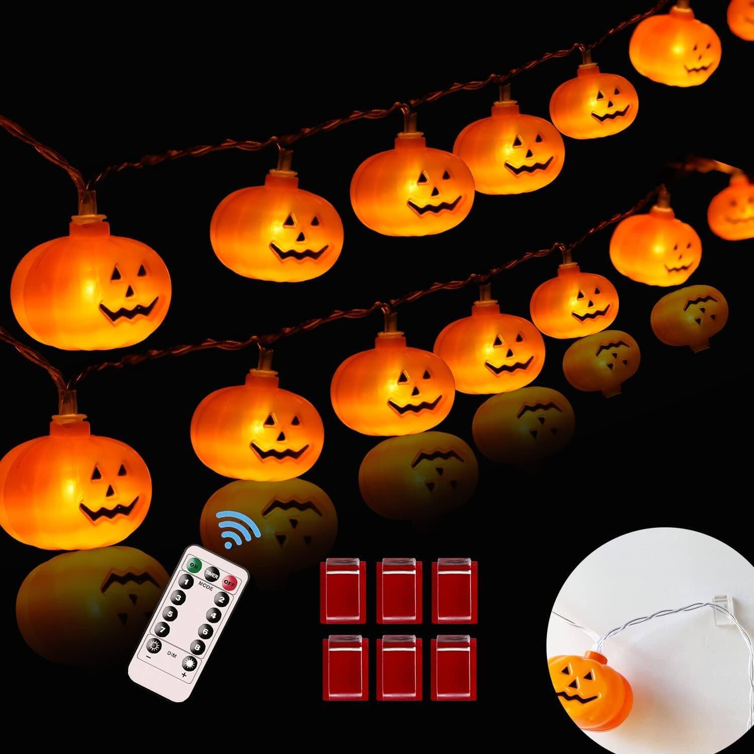 Front. GlowWise - 20ft Flexible Halloween Lights, 40 LED Battery Operated 8 Modes Waterproof Indoor/Outdoor Spooky Glow - Pumpkin Lights.