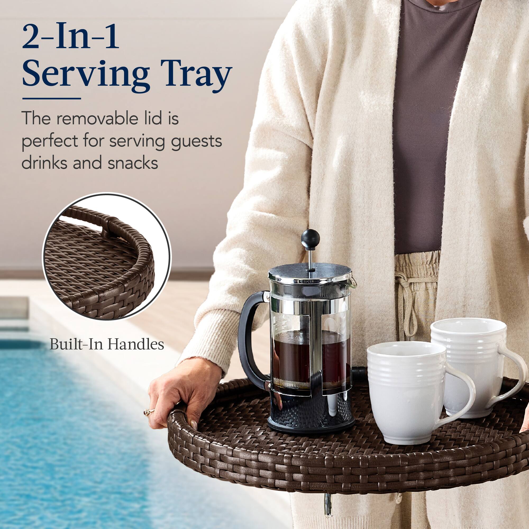2-In-1 Serving Tray

The removable lid is perfect for serving guests drinks and snacks

Built-In Handles