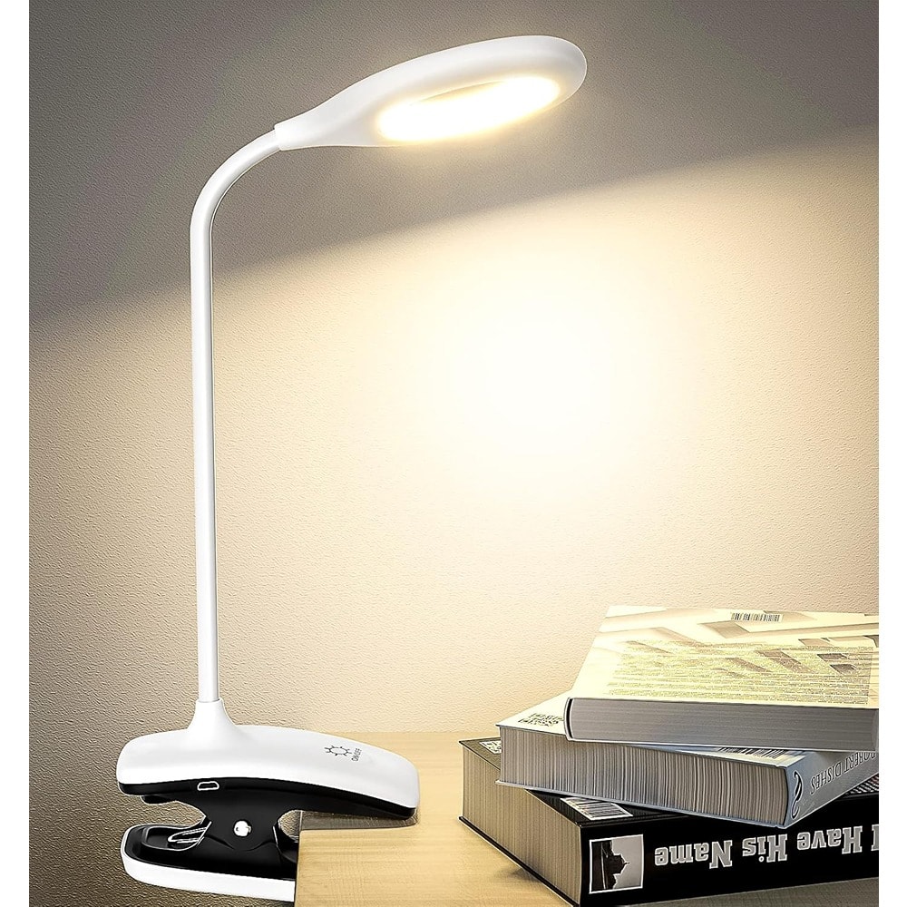 Schertz - Clip-On Desk Lamp, Battery Powered, Flexible Arm, 3 Color Modes - White