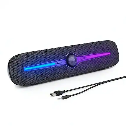 Front. Dazzed Corner - Bluetooth Computer Speakers, USB Soundbar with RGB Lights - Black.