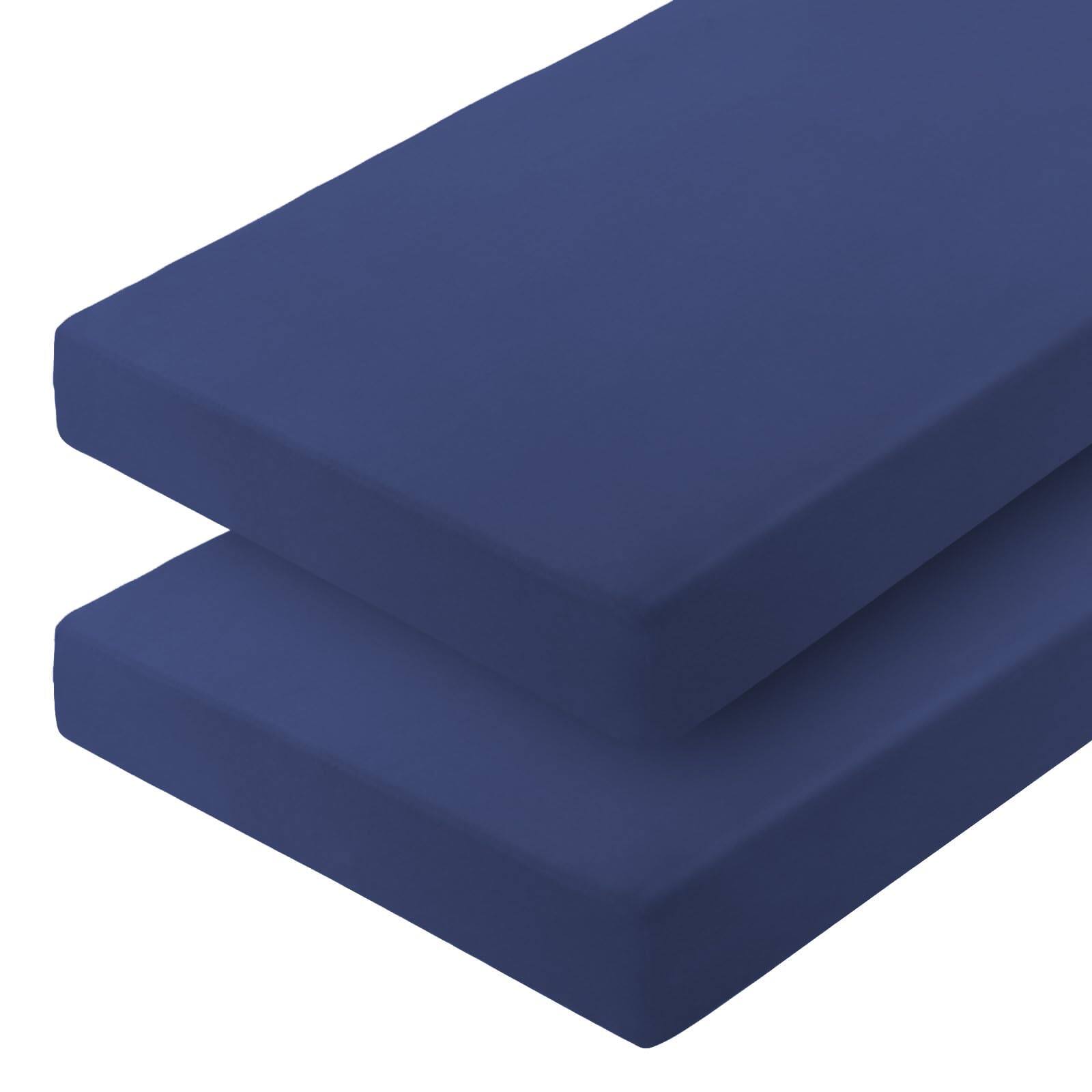 Front. Fabibe - Fitted Sheet (bottom Only) Compatible With Milliard Trifold Mattress Folding Ultra Soft & Breathable Cover For Camp Bunk - Navy 2 Pack-Cot 31" x 75".
