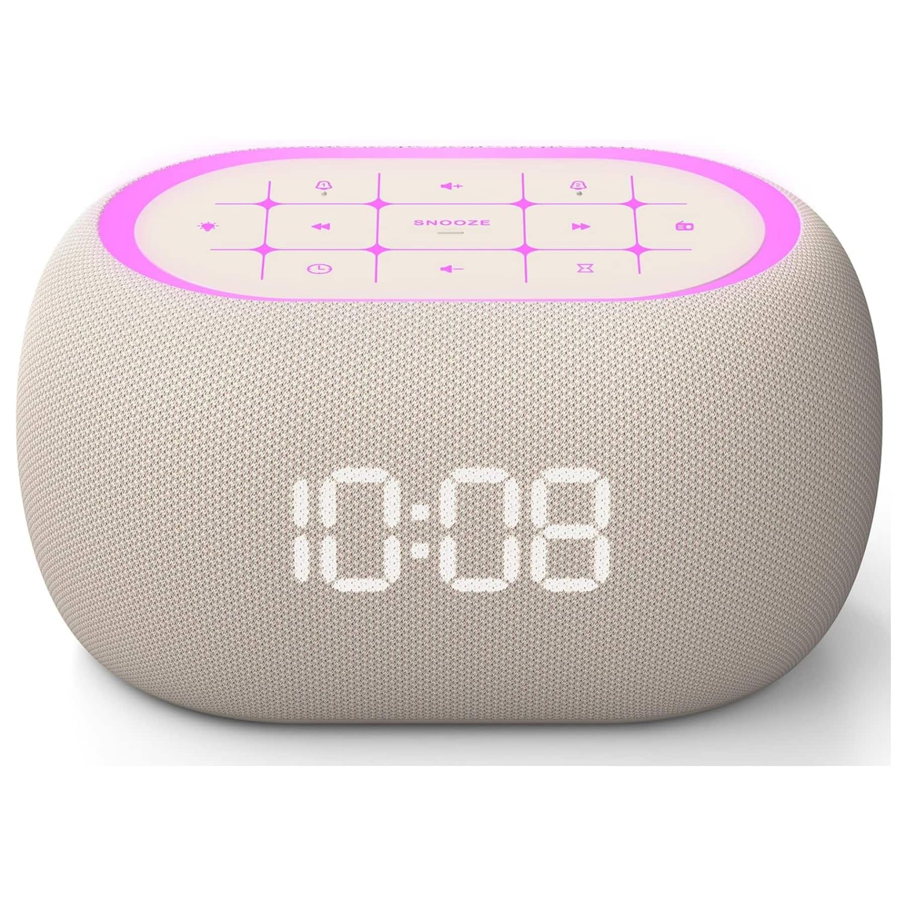 Dazzed Corner - Dual Alarm Clock Radio, 7-Color Night Light, FM Radio, Sleep Timer - Latte