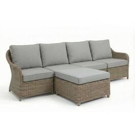 Martha Stewart - Lily Pond Indoor-Outdoor 4 Seat Modular Patio Sofa with Ottoman - Gray Cushions/Weathered Gray Frame