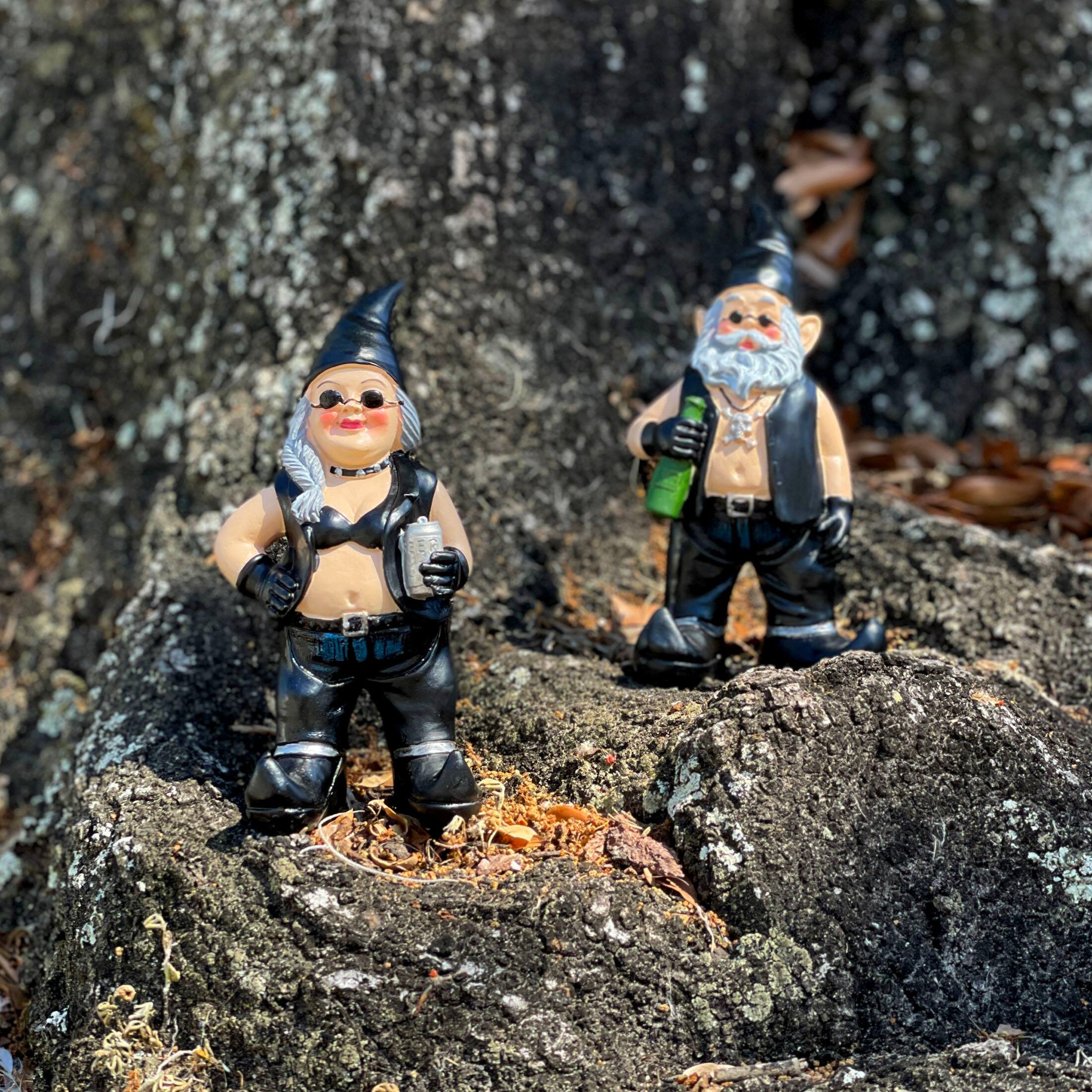 Alt View 4. Zeckos - Gnoschitt & Gnofun Thirsty Biker Gnomes Statue Motorcycle Leather 7.5 in - Black.