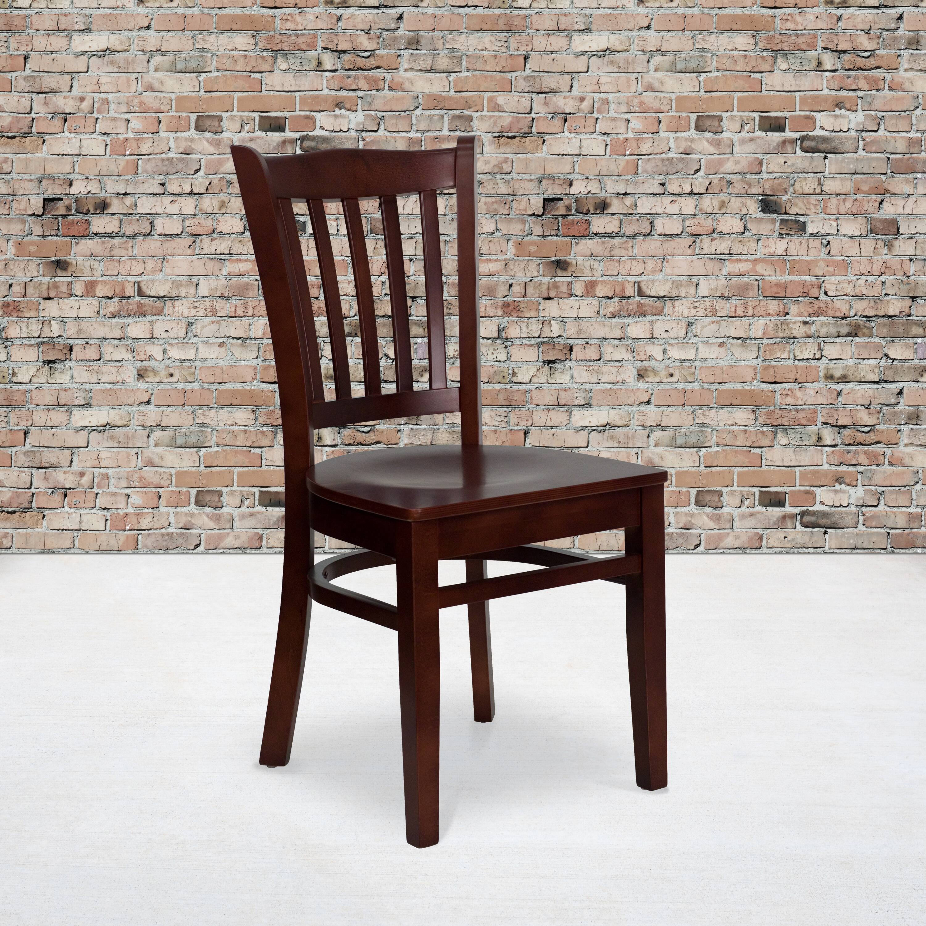 Alt View 2. Emma + Oliver - 2 Pack Vertical Slat Back Wooden Restaurant Chair - Mahogany Wood Seat/Mahogany Wood Frame.