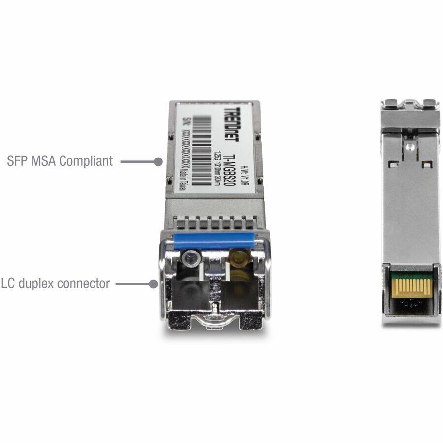 SFP MSA Compliant  
TRENDNET TI-MGBS20  
LC duplex connector  
1.25G  
1310nm  
20km