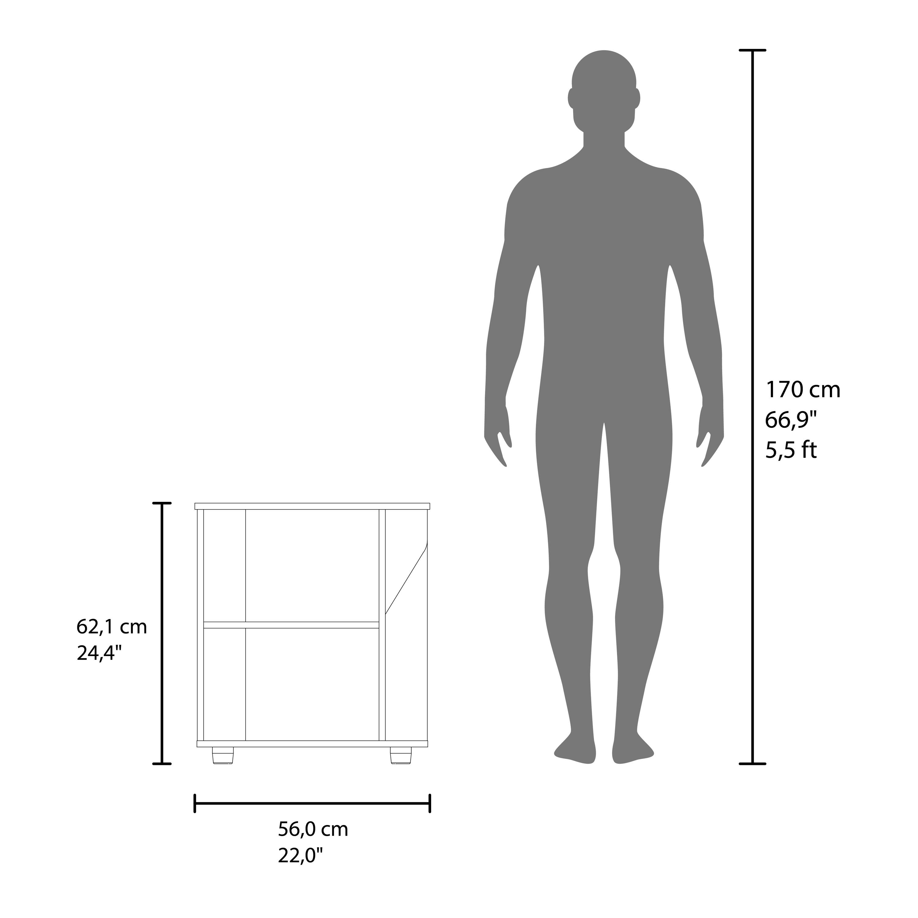 170 cm  
66.9"  
5.5 ft  

62.1 cm  
24.4"  

56.0 cm  
22.0"