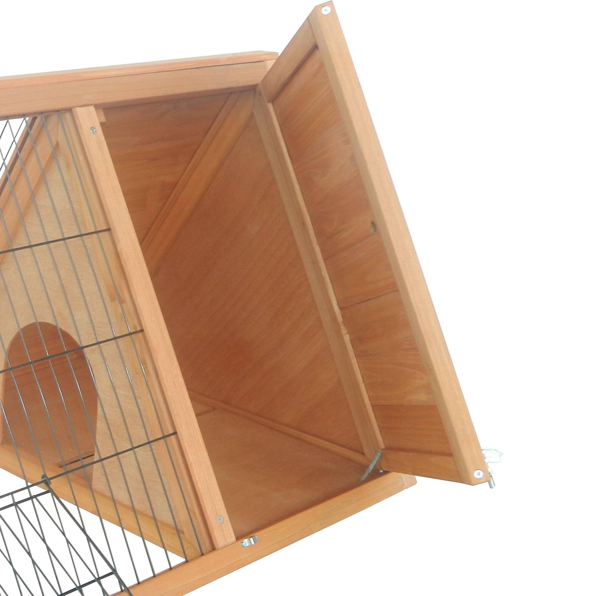 Alt View 4. Pawhut - 46" x 24" Wooden A-Frame Outdoor Rabbit Hutch, Small Animal Cage, Outside Run & Ventilating Wire.
